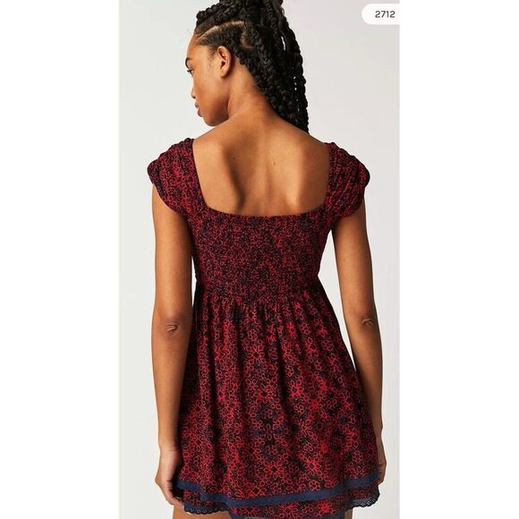 NWT Free People Tabitha Mini Dress Black Combo Red Sze Women Large Casual Eyelet - Picture 2 of 14